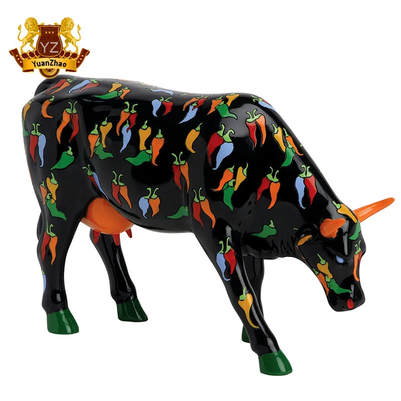 Colorful Painting Life Size Fiberglass Animal Statue Resin Cow Statue for Garden Decoration