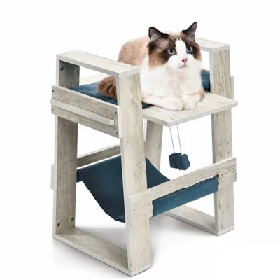 Moderna casa de animais de estimação com móveis de madeira para gatos de dois andares para entretenimento e descanso