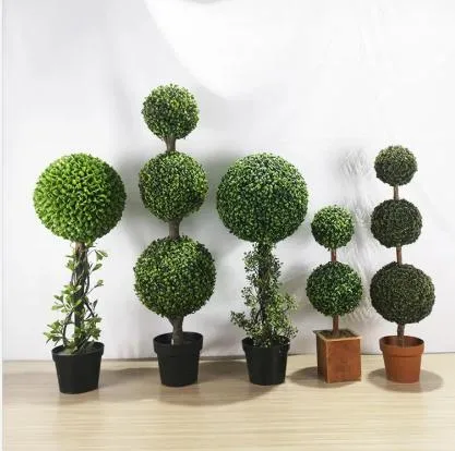 Planta de buxo de bolas verdes de grama artificial para decoração de jardim doméstico