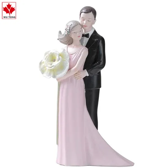 Bonito mini casal de casamento noiva e noivo decoração estatueta estátua de resina poli