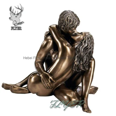 Venda quente tamanho real decoração de casa escultura bronze nu casais escultura estátua amantes nus beijando estátua