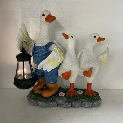 Alta qualidade ao ar livre deliciosa dança resina ducksolar luzes estatuetas estátuas de animais para decoração de jardim