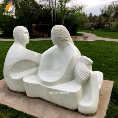 Estátua de casal de mármore abstrato branco de pedra natural para jardim ao ar livre
