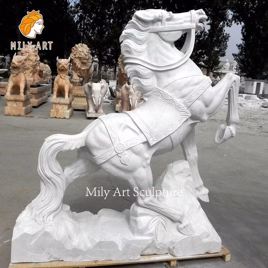 Fornecedor personalizado feito à mão fábrica bom preço tamanho real escultura de pedra animal mármore vermelho casal estátua de cavalo