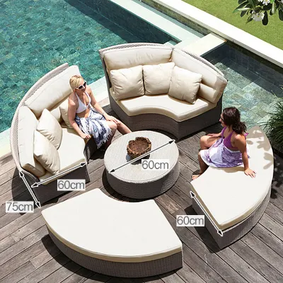 2023 Hotel moderno casa pátio ao ar livre jardim sala de estar de madeira cadeira de canto secional de teca de alumínio sofá móveis de vime com mesa de centro lateral