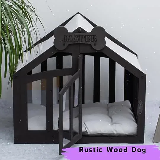  Casa interna de madeira para animais de estimação com janela.  Cama para cachorro e gato, móveis modernos, caixa de canil