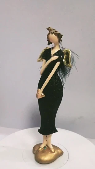Estátua de resina fada menina sem rosto estatuetas de anjo preto ornamento de mesa feminino