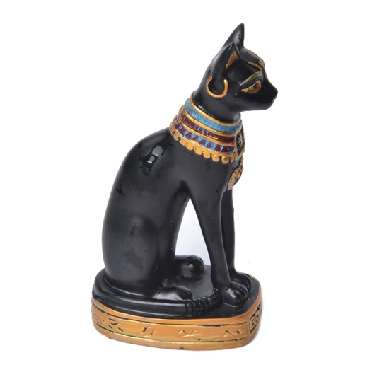 Enfeites de escritório para casa Gatinho de resina esticando estátua de animal de gato preto Escultura de poliresina