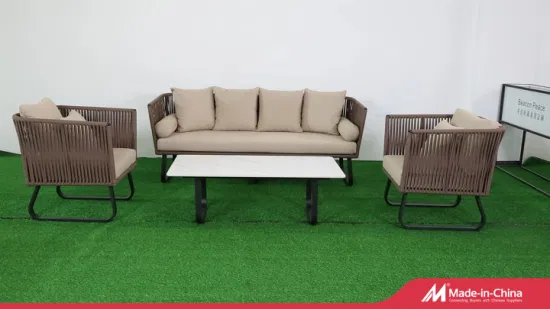 Conjunto de sofá de jardim luxuoso com design moderno, pátio de alumínio, madeira de teca, móveis para exterior